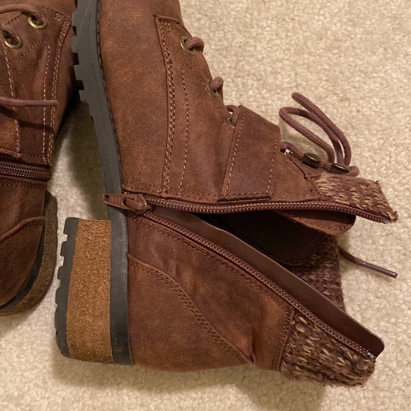 Skechers Dome Brown Combat Boots Size 9.5 Sweater Cuff Faux Leather - Picture 9 of 10